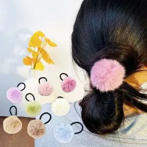 [골드스마일]밍크 로우번 똥 헤어 세트 털 머리끈 머리고무줄 고무줄 8P 끈