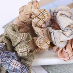 [골드스마일]곱창끈 파스텔 체크 헤어밴드 스크런치 헤어슈슈