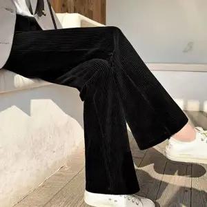 여성 와이드 핏 코듀로이 밴딩 벨벳 바지 여성 코듀로이 와이드 팬츠 기모