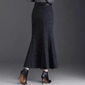 여성 데일룩 스커트 정장 모직 하운드투스 머메이드 가을겨울 하이웨스트 슬림핏 중기장 일자 힙업 롱 힛템