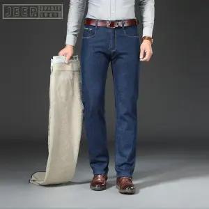 JEEP SPIRIT 남성 기모 청바지 가을 겨울 비즈니스 와이드 일자 롱 팬츠