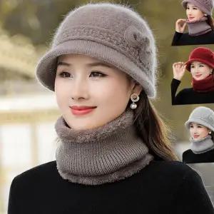 캐주얼 여성 니트 모자 벙거지 겨울 모자 세트 패션 중년