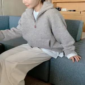 오트밀크 하이넥 니트 집업 (2color)