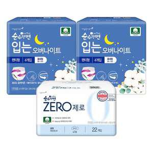 순수한면 입는 오버나이트 중대형 4입, 2개 + 제로, 중형 22입, 1개