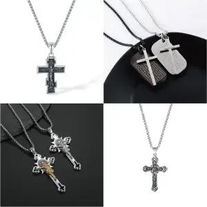 십자가 목걸이 써지컬스틸 가죽 패션 목걸이 악세서리