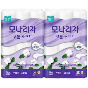 모나리자 코튼소프트 3겹 데코 30롤 2팩 (60롤)