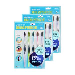 엘지 페리오 칫솔 슬림터치 흑진주모 초극세모 5입 3개
