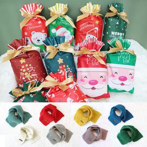 KC인증 어린이 골지 니트 목도리 + 성탄절 리본 끈 봉투 머플러 성탄절 유치원 어린이집 교회 단체 행사