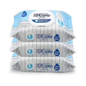 위생대장 샤인 물에 녹는 비데물티슈 캡형 60매 3개 화장실전용