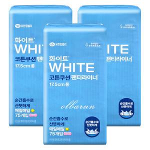 화이트 코튼쿠션 팬티라이너 롱 75매 x3개 / 화이트 순한순면 라이너 리뉴얼