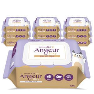 앙쥬르 실키 100매 캡형 10팩 물티슈 평량 55g