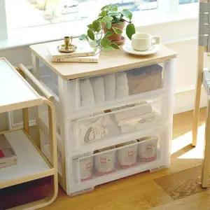 /보노하우스 이노스 투명 우드상판 3단 서랍장 플라스틱 수납장