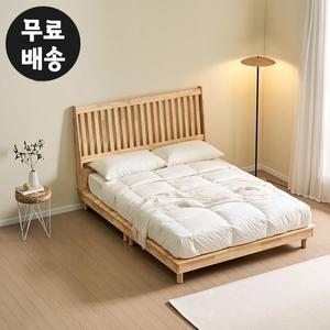 [벤티스가구]뮤디 고무나무 평상형 침대프레임 원목 신혼부부 안방 2인용 퀸사이즈(내츄럴)