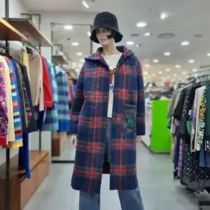 베네통/애플아울렛/포켓 배색 부클  후드 롱 코트/BACTA4461