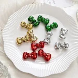 [2개]관통형 26mm 메탈릭 동글 통통 나비리본 4종 3-1034-4 비즈공예 키링재료