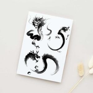 흑백 용 동양화 타투 스티커 일회용타투 (WFD9302)