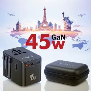 [햅시]해외 여행용 초고속충전 멀티 플러그 어댑터 PD 45W 5포트 GAN + 전용케이스