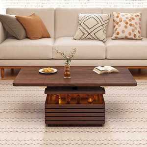 모듈 거실 테이블 리프트업 미드센츄리 다용도 접이식 100x60x53 블랙 호두 색상