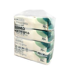 크리넥스 에코그린 물티슈 캡형 70매 x 4개 친환경 종이 생분해 물티슈