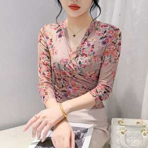 여성 라인댄스복 플라워 브이넥 라틴댄스 제품 무대의상 상의