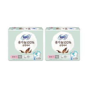 쏘피 유기농100%순면커버 날개형, 중형, 16매, 2개