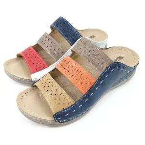 순이의신발장 발편한 키높이 통굽 푹신한 쿠션 발볼넓은 여성 여름 여자 가죽 슬리퍼 4cm