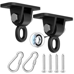 스월 베어링이 있는 Magacyo 현관 그네 걸이 키트, 헤비 듀티 그네 걸이 야외 실내 천장 파티오 놀이터 트리 그네 세트 하드웨어 브래킷 장착 2세트 스냅 후크 나사 와셔(블랙) 포함