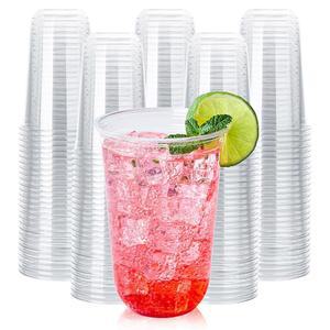 Vplus 16온스 퇴비화 투명 플라스틱 콜드컵, 100팩 생분해 일회용 컵, BPA 및 PFAS 프리, 주스, 와인, 파티, 결혼식 일상용 식물성