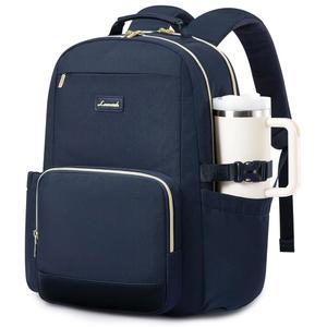 대용량 컵용 파우치 포켓이 있는 여성용 노트북 백팩, 17인치 노트북 컴퓨터 가방 여행용 백팩 지갑, 방수 작업용 백팩 대학생 가방, 다크 블루