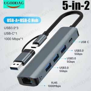 USB C 허브 USB-C USB-A 멀티포트 어댑터 타입 C USB 3.0 데이터 전송 기가비트 이더넷 RJ45 도킹 스테이션