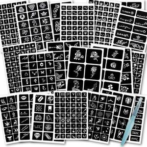 쿠겔 524 PCS 헤나 타투 스텐실 키트, 여성 및 소녀용 임시 스티커 20매 페이스 페인팅 바디 아트