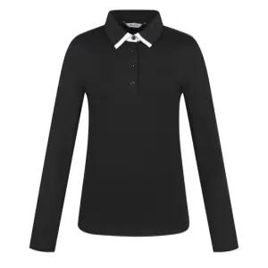 여성 가을 배색 포인트 카라 긴팔 티셔츠BK