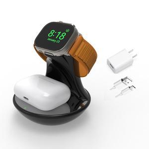[미국배송] IMORDE 애플제품호환 WATCH 충전기용 IWATCH 충전기 스탠드용 AIRPODS 4/3/2/PRO용 2 IN 1 무선 패스트 워치 스탠드 충전 10/9/8/7/6/5/4/SE 홀더 충전 도크 케이블 블랙