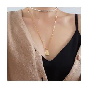 24k 골드 도금 사각 퀸 엘리자베스 코인 체인 롱 목걸이