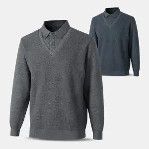 남성 기모 V넥 셔츠 레이어드 니트티 MNT06 중년 겨울