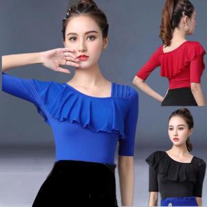 여성댄스복 라인 긴팔 바 라인댄스 라틴 상의