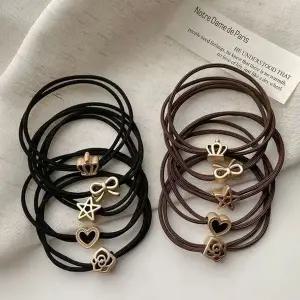 [콩심팥심]브라운앤블랙 팬던트 헤어끈 머리끈 머리고무줄 20개