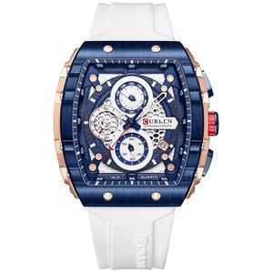 남성용 크로노그래프 시계 고무 스트랩 블랙 방수 날짜 아날로그 쿼츠