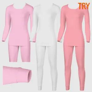 트라이 여성60수내복 110 순면 양면 시보리 흰내복 핑크 보온내의 세트 겨울