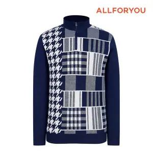 [하프클럽/올포유]남성 앞판 자가드 방풍 반집업 니트 AMSHMA181-915