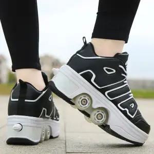 롤러슈즈 자동 개폐식 단일 바퀴신발 이중 바퀴 4륜 달린 사륜 하이 스포츠 스케이트 핑크