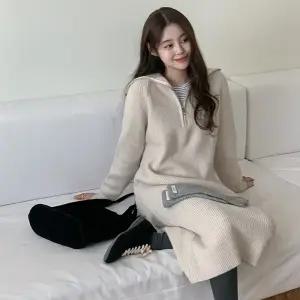 [코코블랑] 니트 반집업 롱 원피스