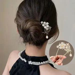 [콩심팥심]꽃나비 진주 U자형 비녀 꽃나비비녀 머리비녀 비녀추천 20대비녀