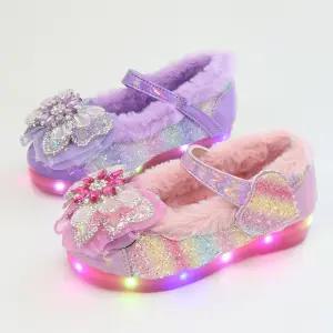 해피 눈꽃장식 여자 키즈 주니어 털안감 여아 LED 겨울구두