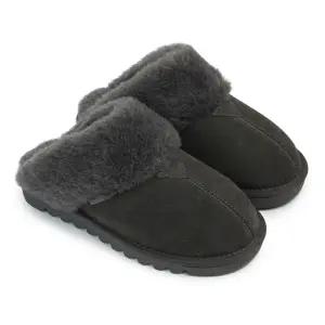 [롯데백화점]베어파우 [여성] 엘라라 ELARA 천연소가죽 2CM 양털 슬리퍼 차콜 K2906049