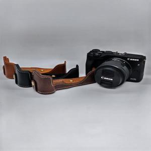 PU 가죽 카메라 하드 백 하프 바디 케이스 커버, 캐논 호환호환 EOS M3 하단 개방