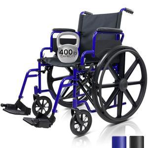 바이브 비만 휠체어(400파운드 지원) - 접이식, 헤비 듀티, 수동 및 운송 휠체어 휴대용 시니어 드라이브 여행용 스쿠터 넓은 20인치 시트