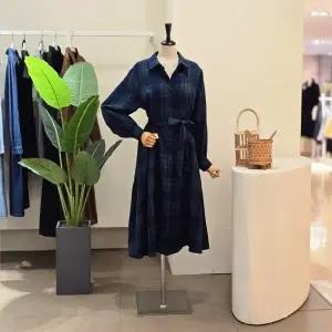 포커스 FW5J9OP5287 체크 벨티드 카라넥 롱원피스