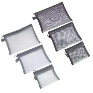 화장품 다용도 메쉬파우치3종세트 사각 블랙 망사