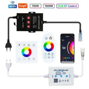 Tuya WiFi RF RGB 컨트롤러 220V 750W-1500W EU/AU/UK 플러그 4Pin SMD2835/5050 LED 네온 스트립 라이트